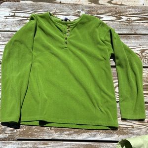 Lands End long sleeve pea green fleece top. Large